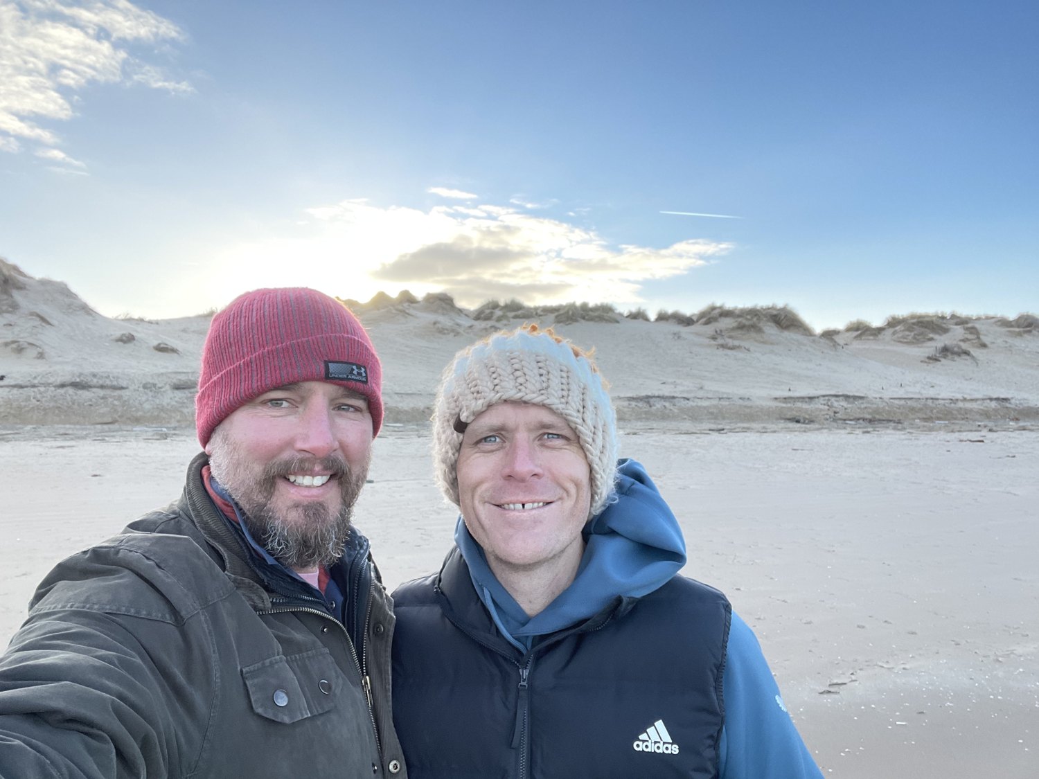 Al and Bilos wrapped up for a windswept walk