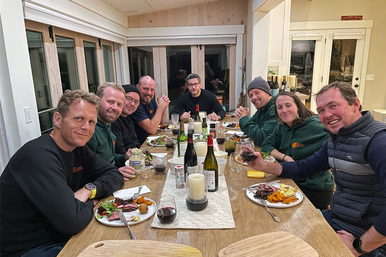 Retreat participants sharing a meal around a table